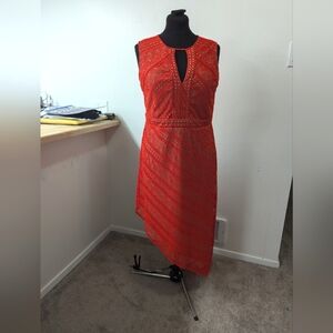 Bisou bisou orange sz 14 asymmetrical lace dress